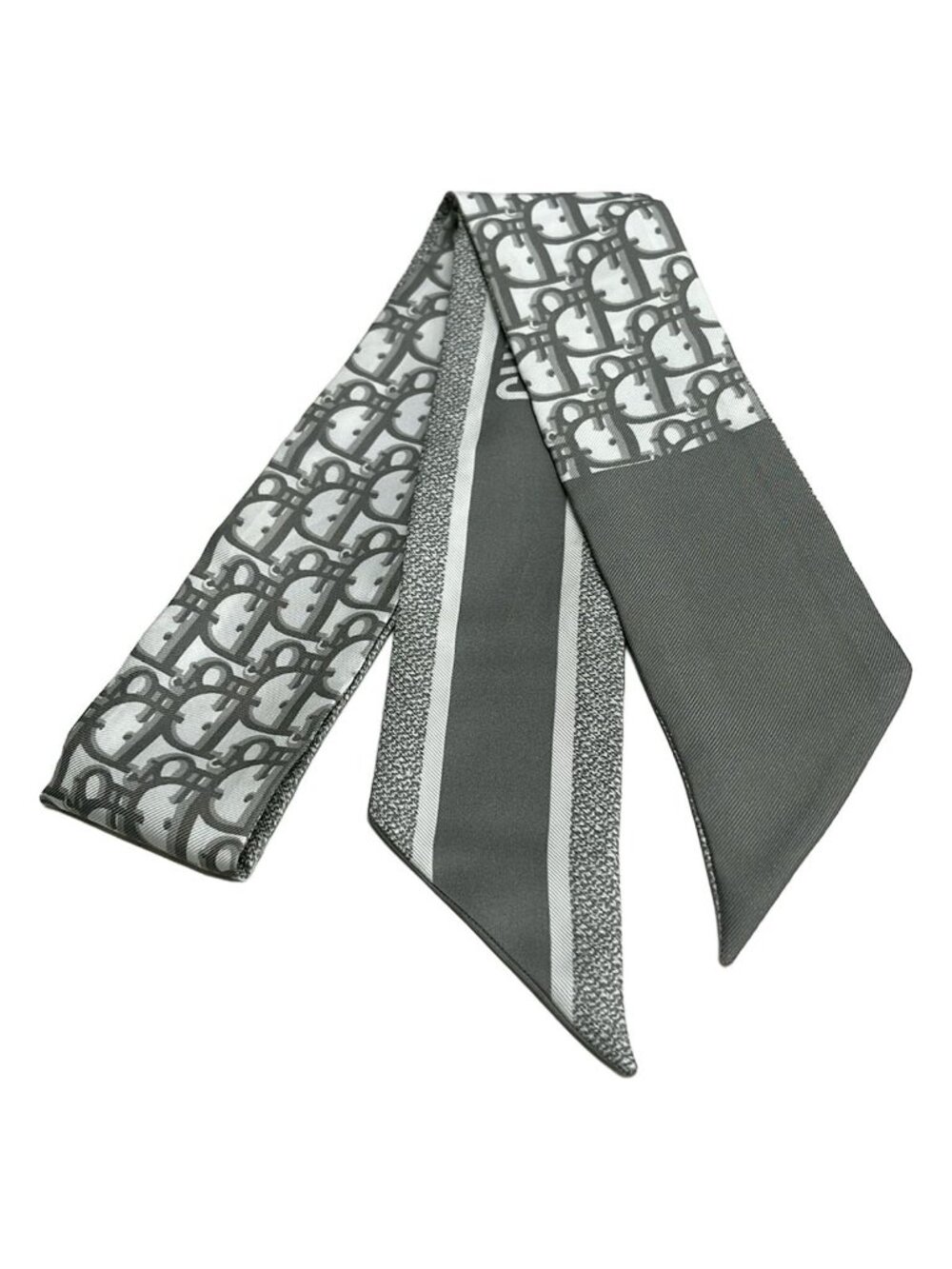 Dior Scarf White Gray Ribbon Logo Glam